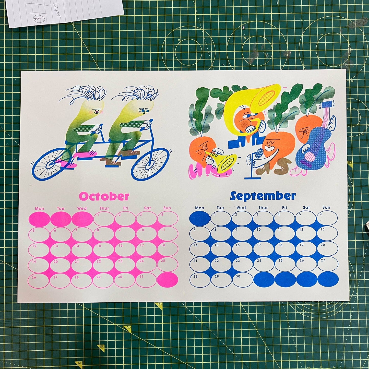 2026 Seasonal Fruit and Veg Risograph Calendar by Rebecca Buchanan