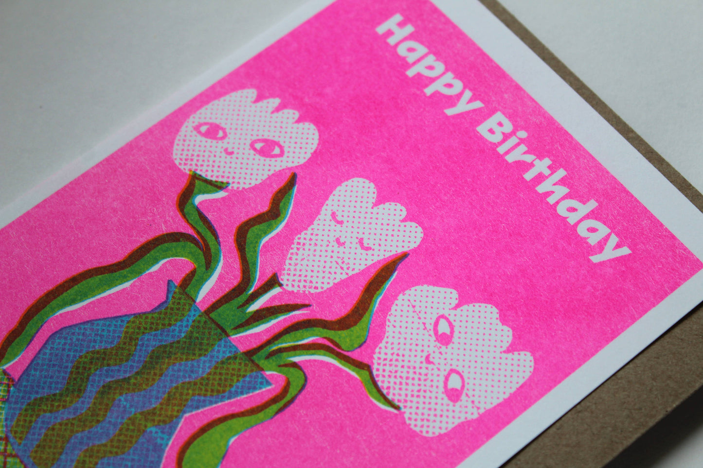 Happy Flowers Riso Greetings Card