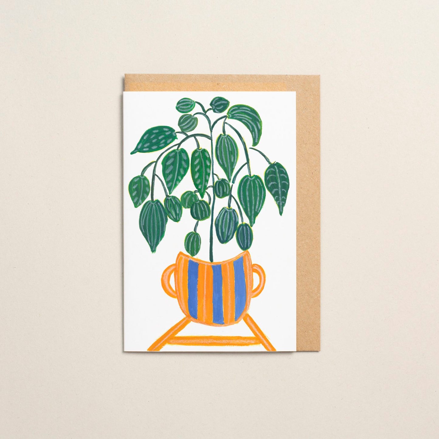 Orange Plant Pot Greetings Card by SANPO