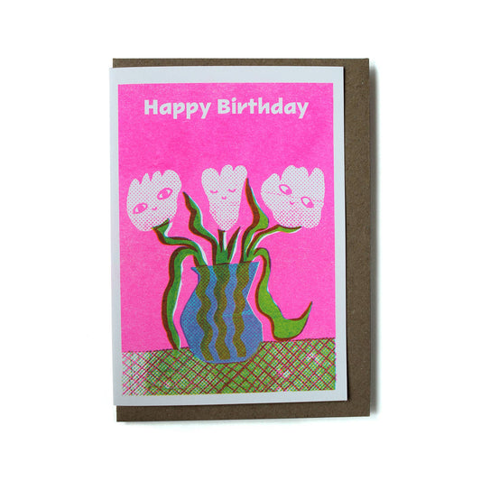 Happy Flowers Riso Greetings Card