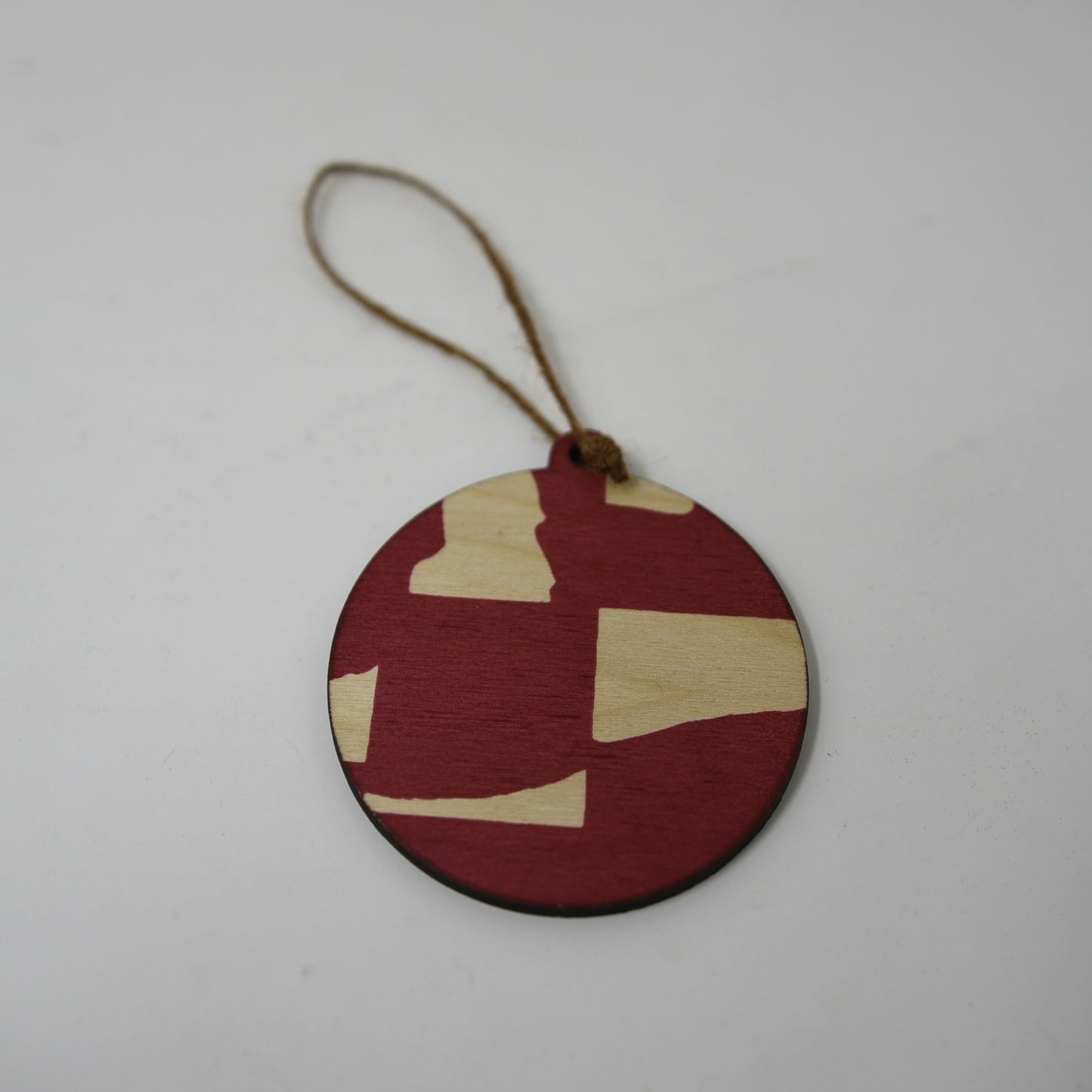 Reversible Wooden Tree Ornament in Red and Blue by Sophie Amelia