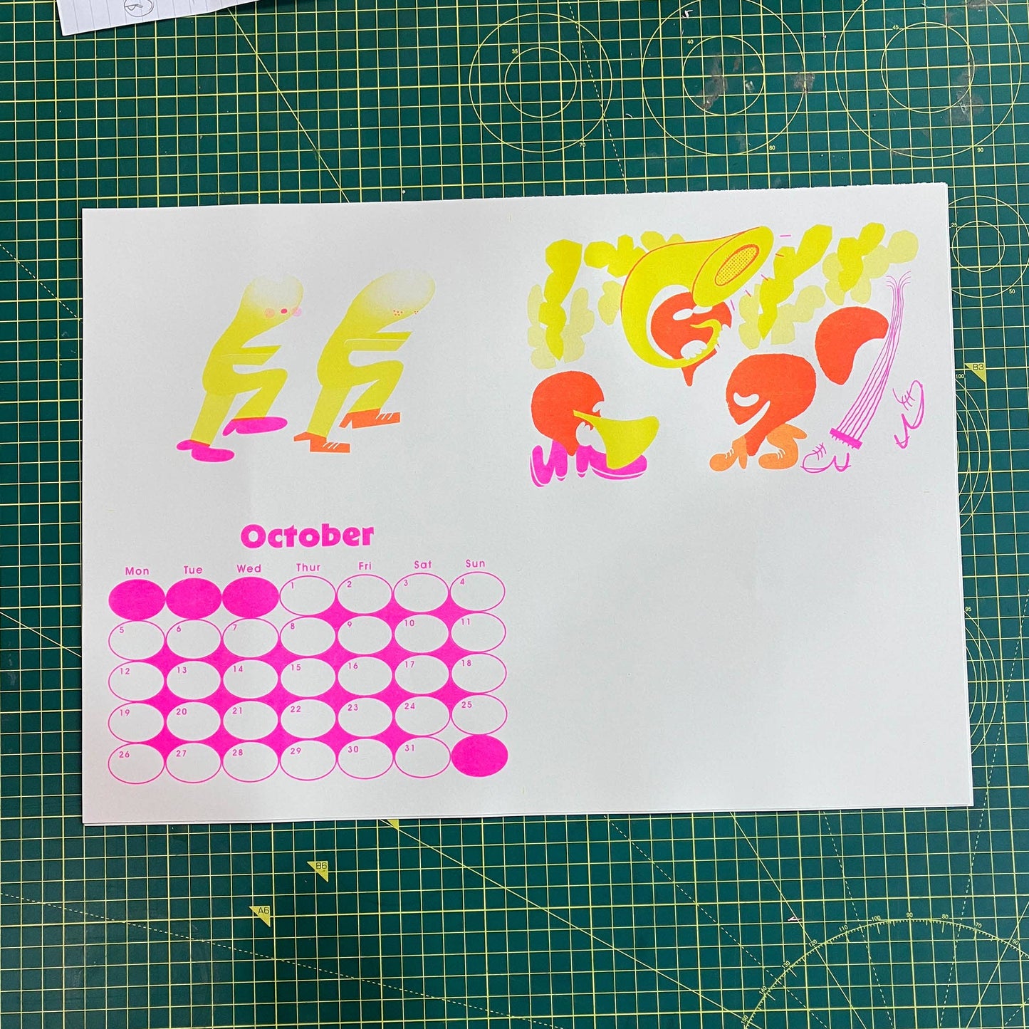 2026 Seasonal Fruit and Veg Risograph Calendar by Rebecca Buchanan