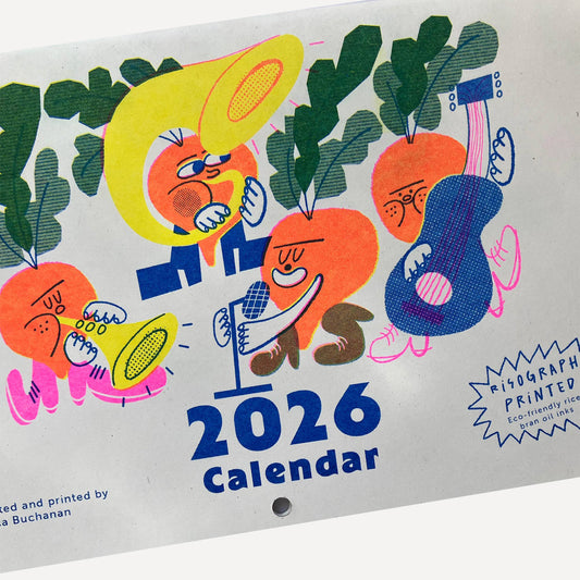 2026 Seasonal Fruit and Veg Risograph Calendar by Rebecca Buchanan