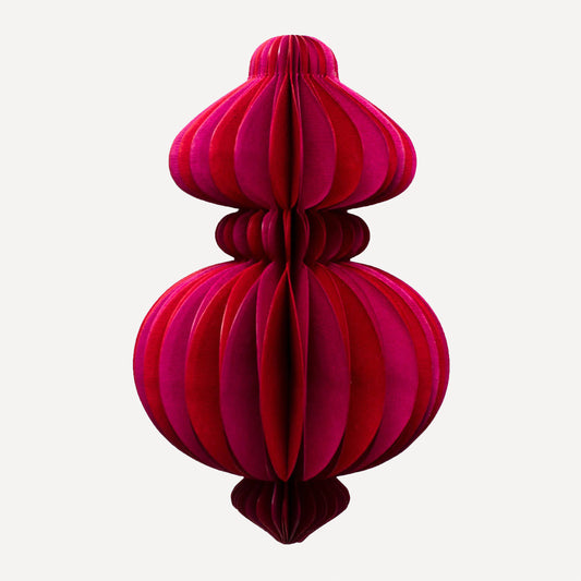Indian Recycled Paper Fold-Away Bauble Decoration: Magenta