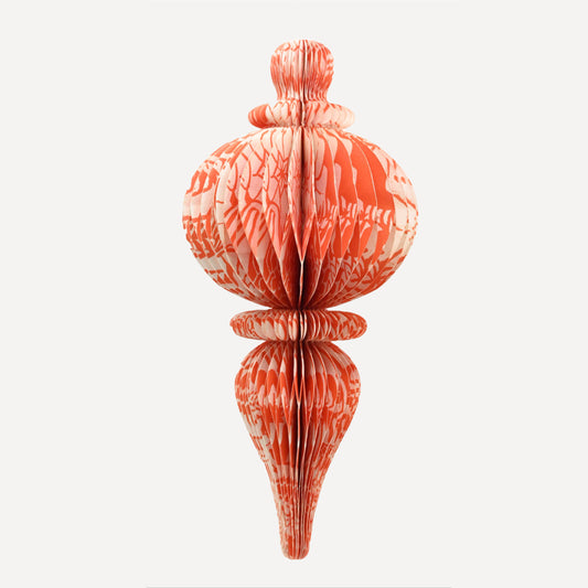 Indian Recycled Paper Fold-Away Bauble Decoration: Orange Floral