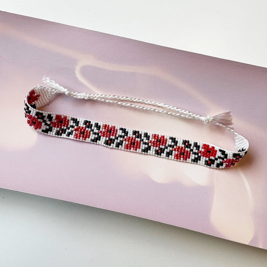 Ukranian Print Miyuki Bead Adjustable Tie Bracelet