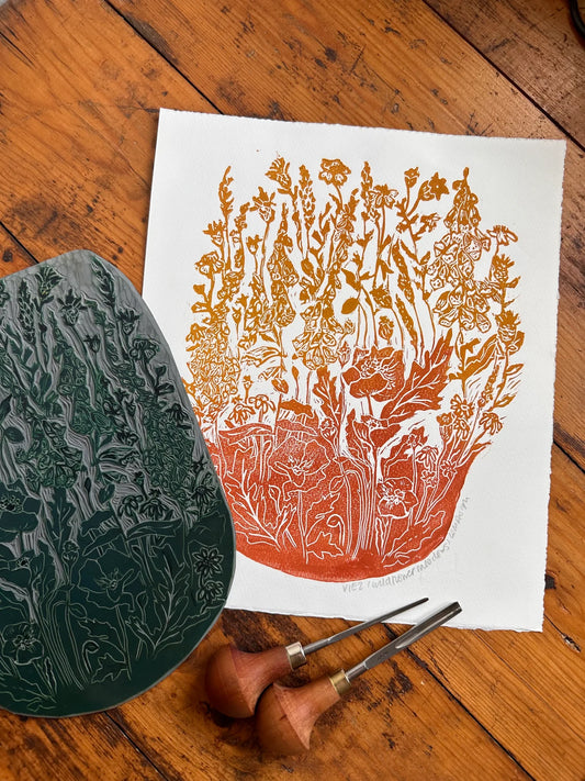 Wild Flower Meadow Lino Cut Print by LDMDesign (Copy)