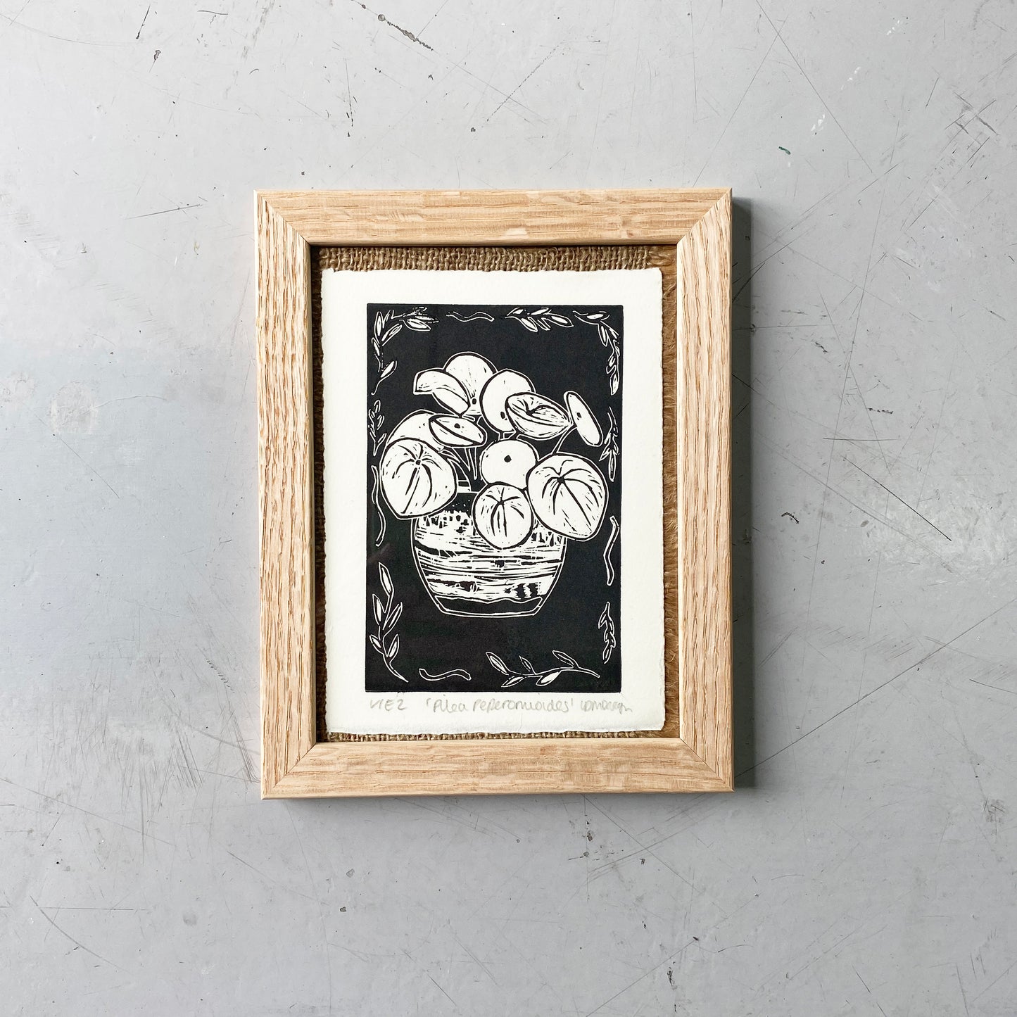 Pilea Framed Lino cut print by LDMDesign