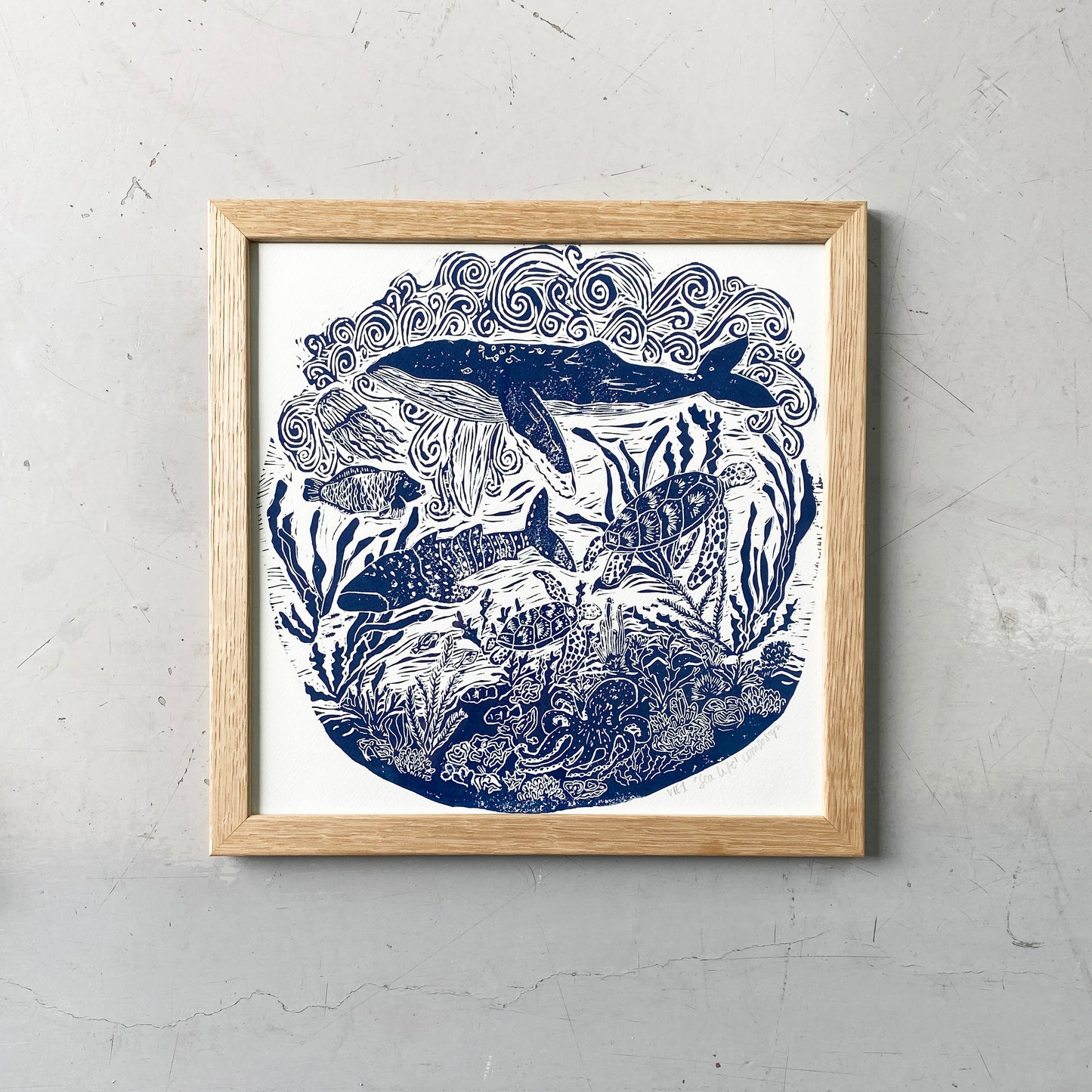 Sea Life Framed Lino cut print by LDMDesign