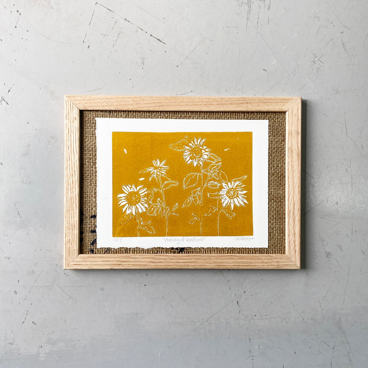 Sunflower Family Framed Lino cut print by LDMDesign