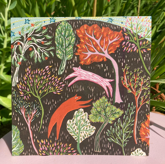 Leaping Foxes Greetings Card by Joy Rooney