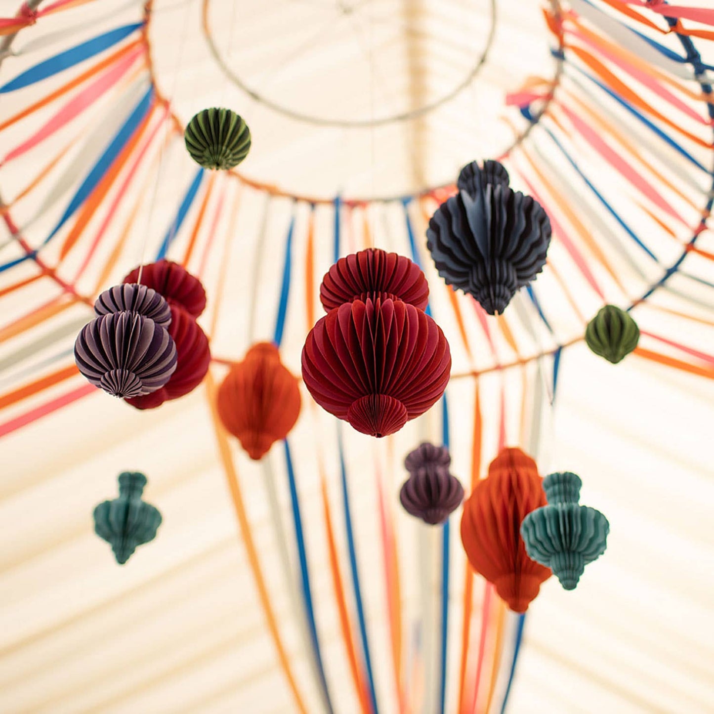 Indian Recycled Paper Fold-Away Bauble Decoration: Turquoise Large