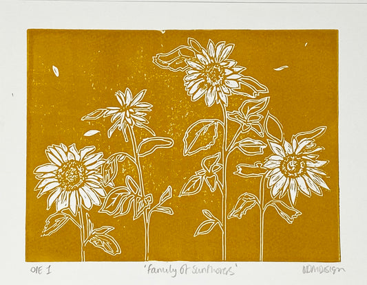 Sunflower Family Lino cut print by LDMDesign