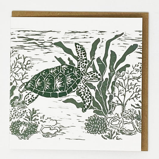 Green Turtle  & Coral Card by LDMDesign
