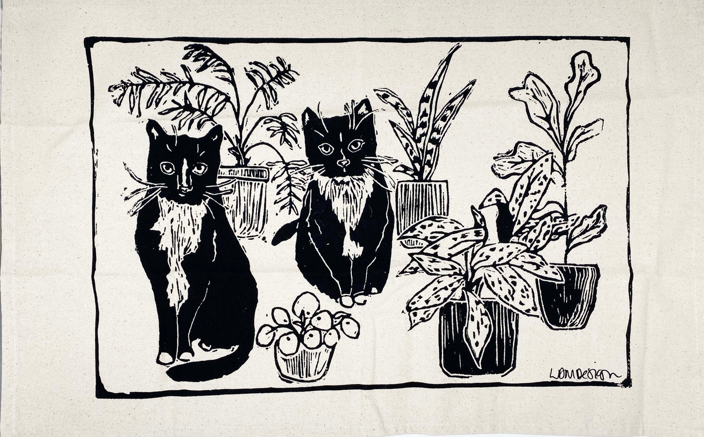 Cats & Plants Tea Towel by LDMDesign