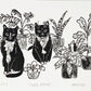 Cats & Plants Lino Cut Print by LDMDesign