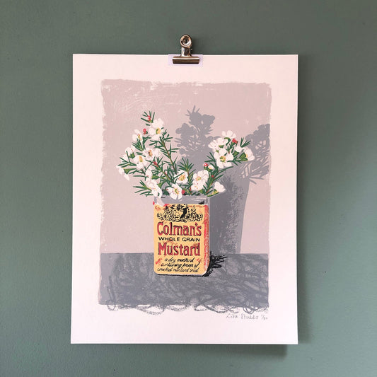 Waxflower and Mustard Original Handmade Screen Print by Lisa Stubbs